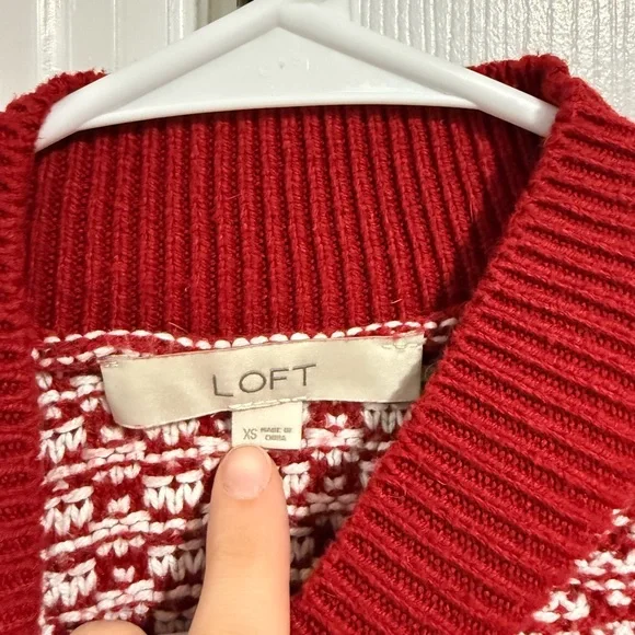 LOFT Red and White Patterned Turtleneck Sweater - Picture 2 of 4